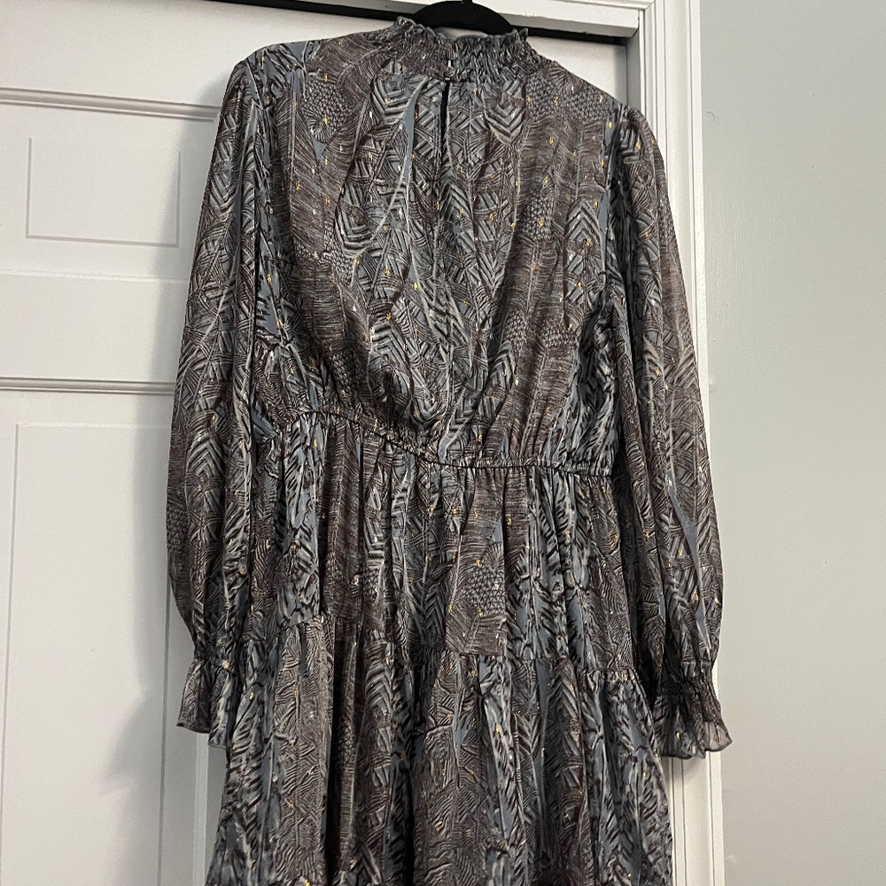 AQUA Mock Neck Ruffled Dress - Blue (Size L)